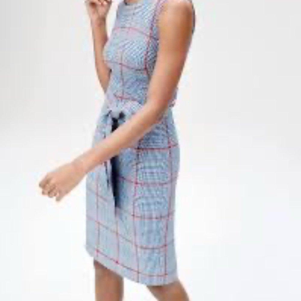 J. Crew Blue and Red Plaid Midi Dress